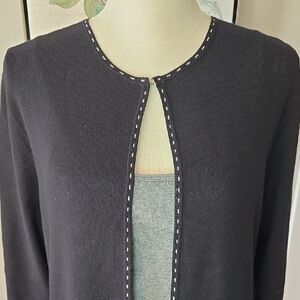 Kate Hill Womens' Large Black Open Front Neck Clip Cardigan Casual Work